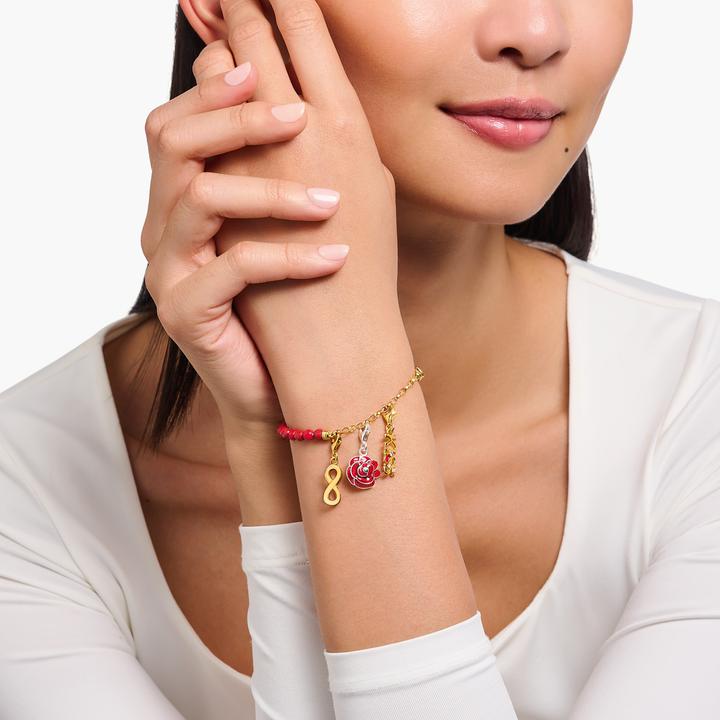 Immagine prodotto Thomas Sabo Member Bracciale Charm con perline rosse ed elementi di collegamento placcati in oro (17 cm, Argento 925, Smalto)