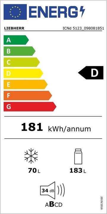 Energie-Label Liebherr Einbau-Kühl-Gefrierkombination ICNd 5123 Plus (253 l)
