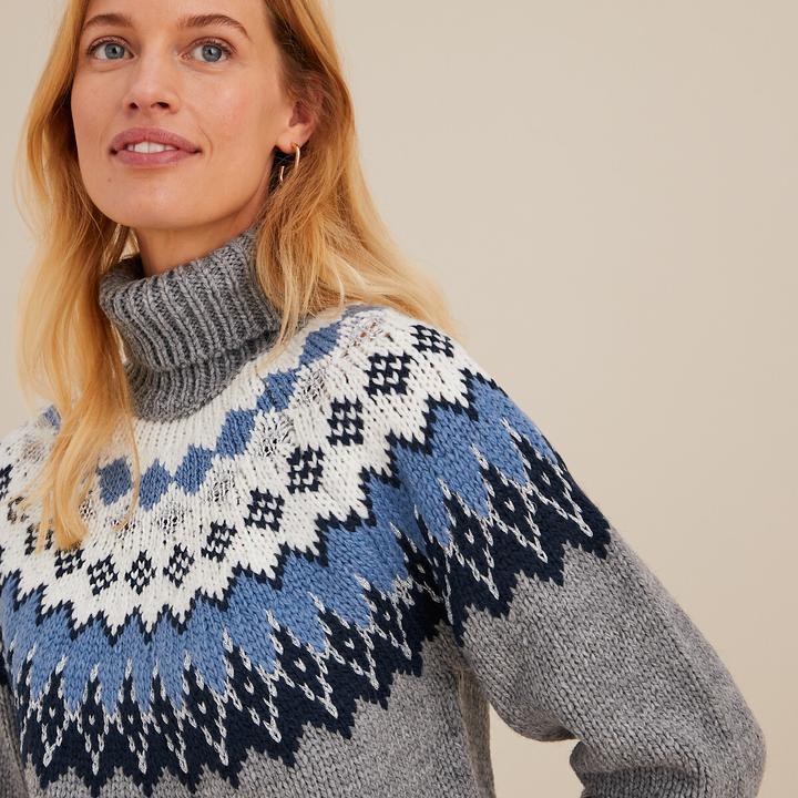 Produktbild Anne Weyburn Grobstrickpullover mit Jacquardmuster und Rollkragen (46)