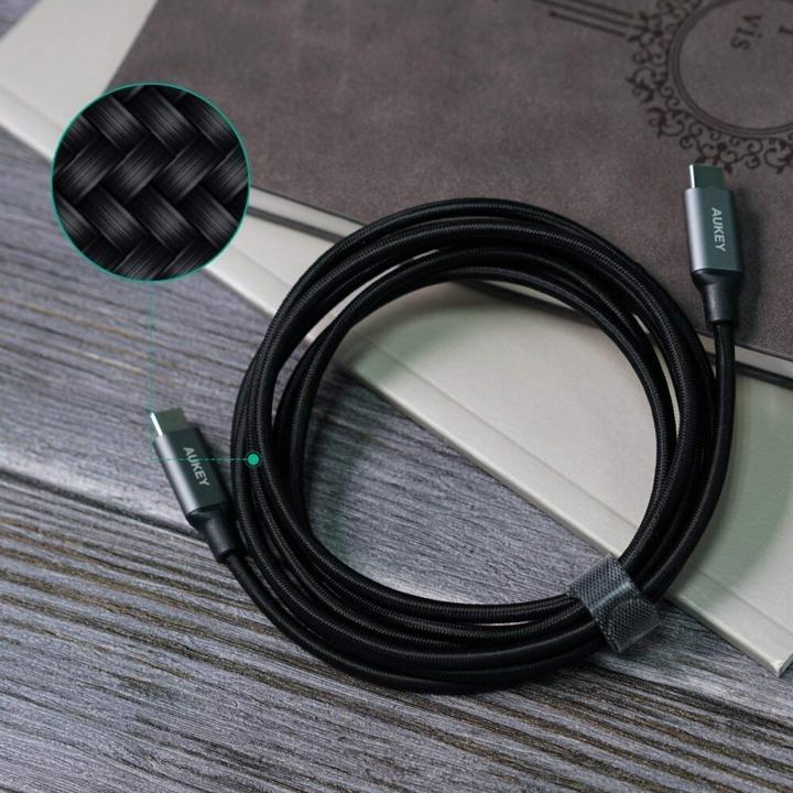 Actual product image Aukey CB-CD6 Quick Charge USB C - USB C nailoninis kabelis | 2m | 3A | 60W PD | 20V (2 m, USB 3.1, USB 2.0, USB 1.1, USB 3.2 Gen 1, USB 3.2 Gen 2x2, 60 W)