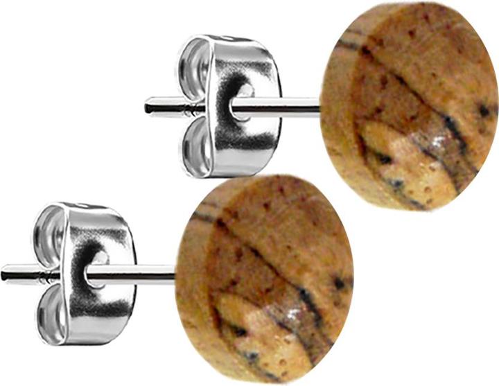 Produktbild Star Piercing Ohrstecker silber Teller aus Tamarind Holz (ohne Messing, Organisch, Chirurgenstahl 316L)
