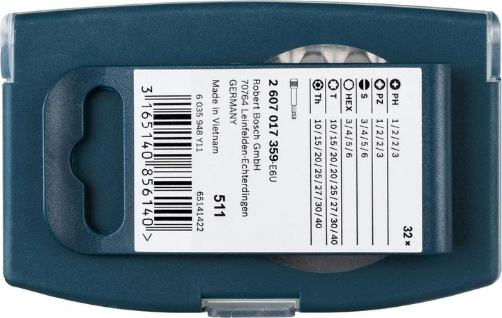 Image du produit Bosch Professional Zubehör Set d'embouts de vissage (Croix Phillips PH M1, Croix Phillips PH M2, Croix Phillips PH M3, Croix Pozidriv PZ M1, Croix Pozidriv PZ M2, Croix Pozidriv PZ M3, Hexagone (hexagonal) M3, Hexagone (hexagonal) M4, Hexagone (hexagonal) M5, Hexagone (hexagonal) M6, Fente de vis M3, Fente de vis M4, Fente de vis M5, Fente de vis M6)