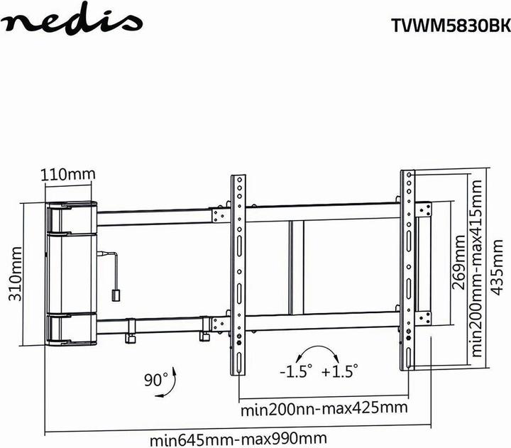 Image du produit Nedis Support TV mural motorisé 32-60 (Plafond, 60", 40 kg)