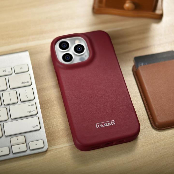 Produktbild iCarer CE Premium Leather Folio Case für iPhone 14 Pro Max Magnetic Flip Cover MagSafe Rot (WMI14220 (Apple iPhone 14 Pro Max)