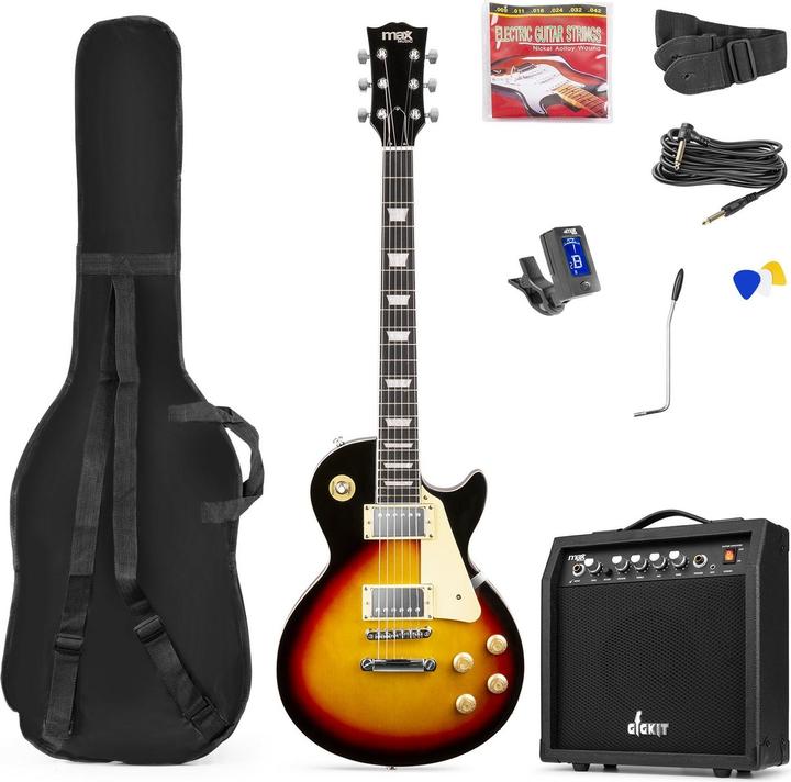 Actual product image Max Electric Guitar GigKit - Sunburst (Electric guitars set, Body: Lime, Neck: Lime, Fingerboard: basswood)