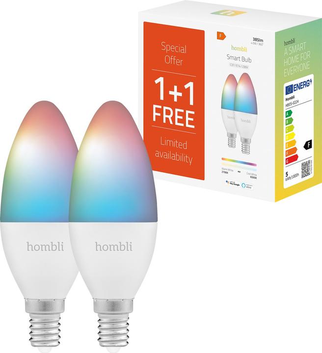 Produktbild Hombli Smart Bulb (E14, 4.50 W, 385 lm, 2 x, F)