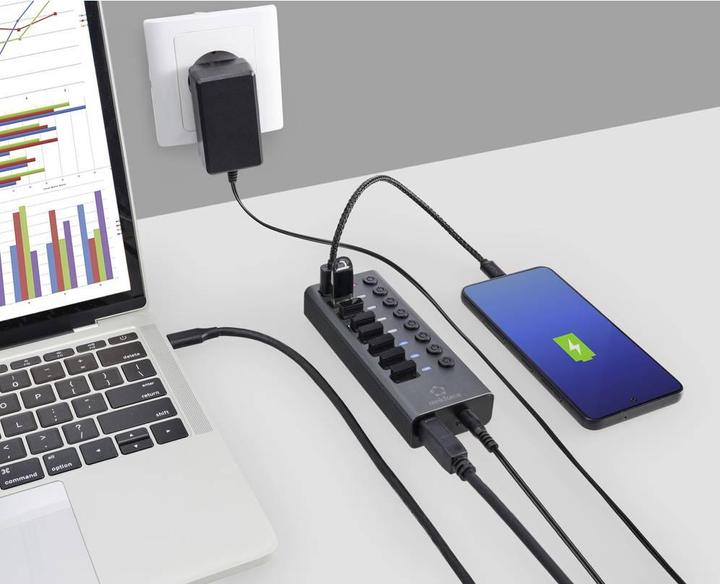 Image du produit Renkforce RF-HUB-380 Commutateur 8 ports USB 3.2 Gen 1 + Hub (USB 3.0) avec boîtier en aluminium Argent-Sc (USB-A, 8 Ports)