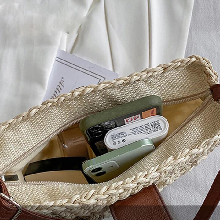 Immagine prodotto Only-Bags.Store Estate in paglia Ba Fashion Half Circle Bags Rattan Handmade Messenger Handbag Travel Beach Bags