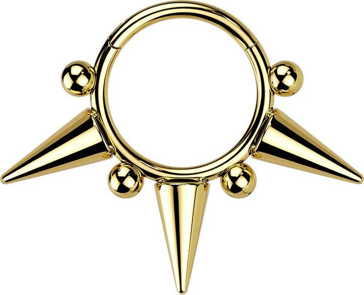 Produktbild Star Piercing Micro Segmentring klappbar vergoldet Cone und Kugeln (Chirurgenstahl 316L)