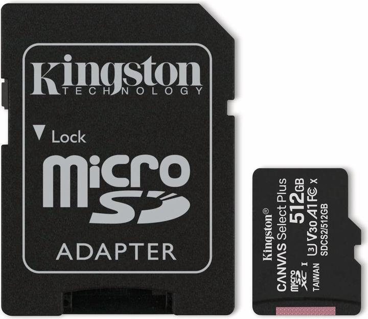 Kingston Canvas Select Plus (512 Go, microSDXC, U3, UHS-I)