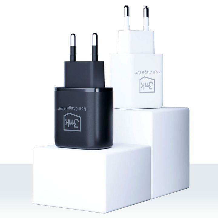 Produktbild 3MK HyperCharger 20W 1xUSB-C + 1xUSB-A ładowarka sieciowa PD/QC czarna/black (20 W)