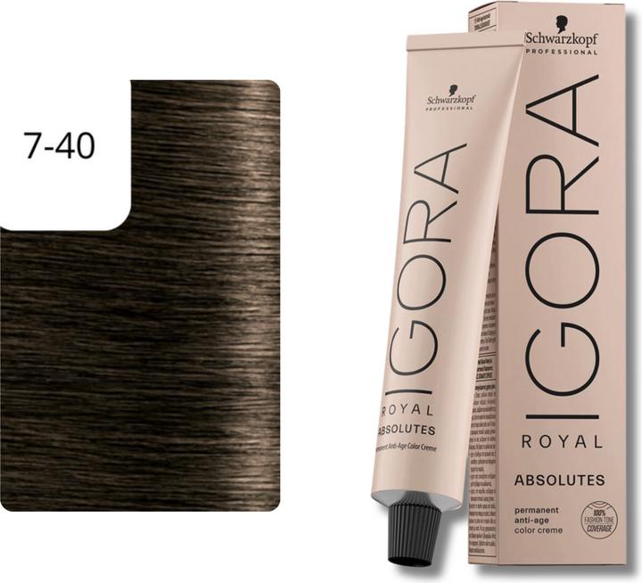 Image du produit Schwarzkopf Professional Igora Royal Absolutes 7- Blond moyen beige naturel (7-40 Blond moyen blond beige naturel naturel)