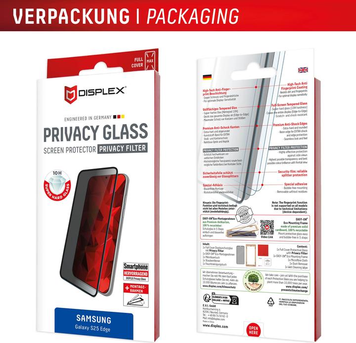 Actual product image Displex Privacy Glass, Privacy Full Cover Panzerglas (1 Piece, Samsung Galaxy S25 Edge)