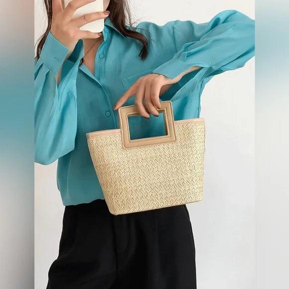 Actual product image Only-Bags.Store Straw Woven Handbag, Boho Style Tote Bag, Summer Bag for Women, Straw Contrast Handbag