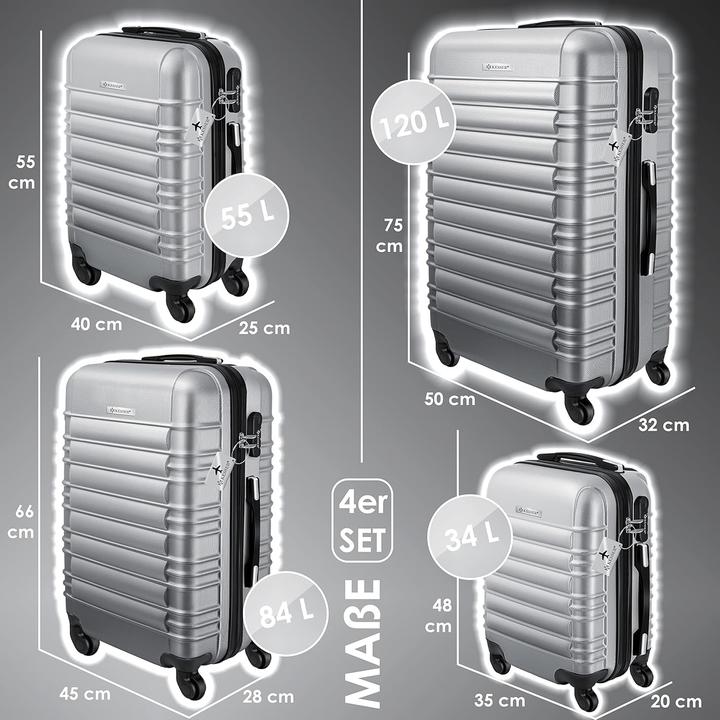 Image du produit Kesser 4-teiliges ABS-Hartschalenkofferset (120 l, Bagage à main (jusqu'à 50l), M (50 - 90l), XL (à partir de 115l))