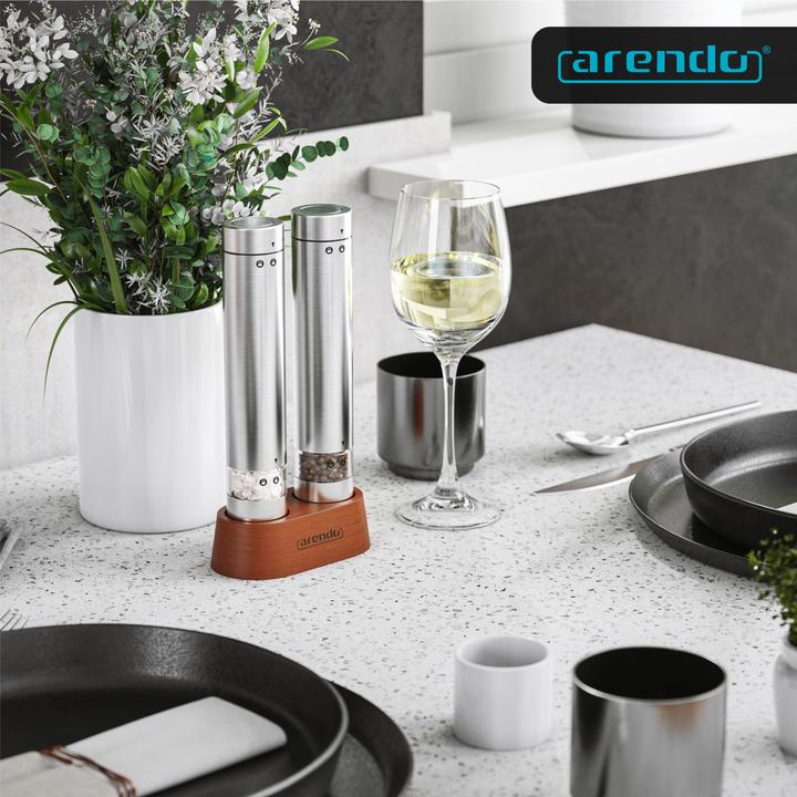 Produktbild Arendo Salz- & Pfeffermühle Elektrisch 2er Set, Gewürzmühlen, Edelstahl, Glasbehälter, Batteriebetrieben (Pfeffer, Kräuter, Salz)