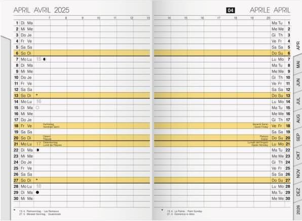 Image du produit Rido Calendrier de remplacement uni-planer 10,4x15,3cm 1 mois/2 pages 2025 (Allemand)