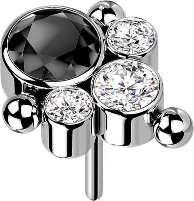 Immagine prodotto Star Piercing Threadless argento tre palline quattro cristalli argento e nero (senza ottone, Titanio G23)