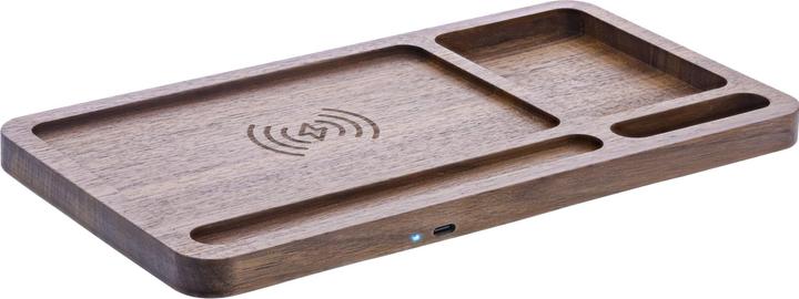 Actual product image InLine WoodCharge - Organiser with integrated Qi charging surface made of walnut wood (15 W)