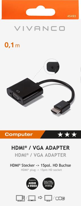Produktbild Vivanco CA HDVGA 11 HDMI Typ A (Standard) VGA (D-Sub) + (HDMI, 10 cm)