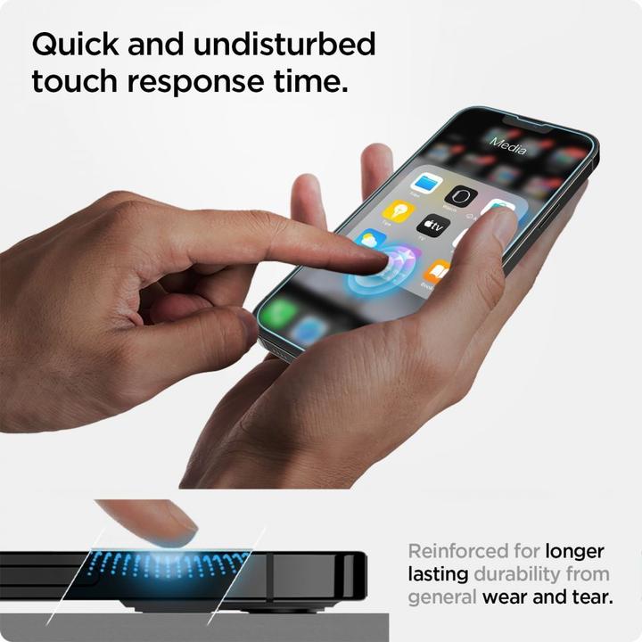 Produktbild Spigen Gehärtetes Glas GLAS.tR ez Passend für Apple iPhone 13 (1 Stück, Apple iPhone 13 Pro, Apple iPhone 13, Apple iPhone 14, Apple iPhone 16e)