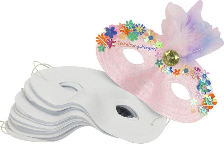 trendmarkt24 Kinder Halbmasken 12 Stück aus Kunststoff 16x9 cm weisse Gesichtsmaske mit Gummizug Faschingsmaske