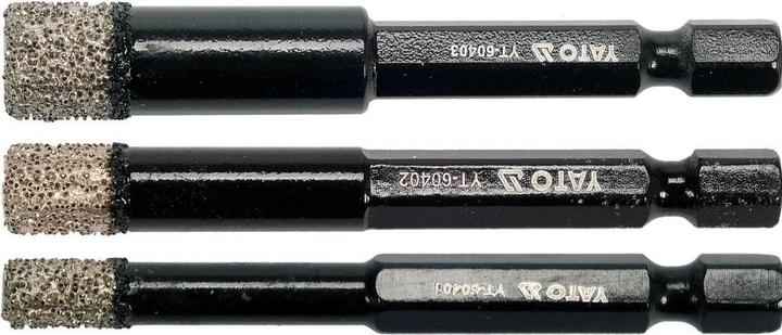 Produktbild Yato YT-60409 Fliesenschneider Diamantbohrer 6, 8, 10 mm, Sechskantschaft, Nass-Trockenschnitt (6, 8, 10 mm)