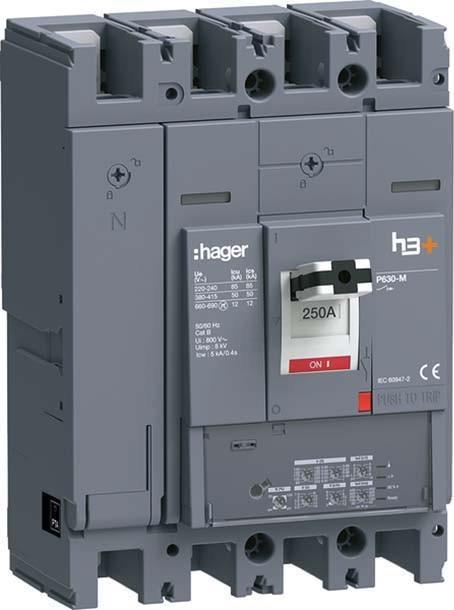 Actual product image Hager HMW251JR h3+ P630 LSI 4P4D250A 50kA Circuit Breaker
