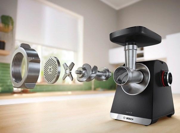 Produktbild Bosch Hausgeräte Serie 6, Fleischwolf, MultiPower Series 6, 2100 W, Schwarz, silver metalic, MFWS660B