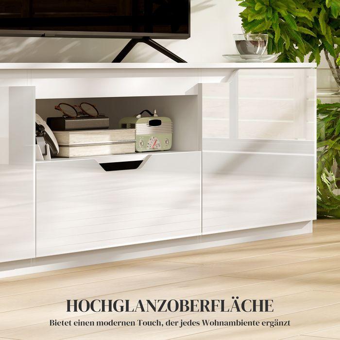 Immagine prodotto Swisshandel24 Hochglanz TV-Lowboard für Fernseher bis 65 Zoll, 3 Fächer, Schublade, Weiss (160 x 38 x 43 cm)