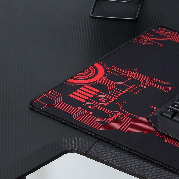 Actual product image Swisshandel24 Gaming table Desk L-shaped with headphone hook Cup holder MDF metal Black+Red 168x