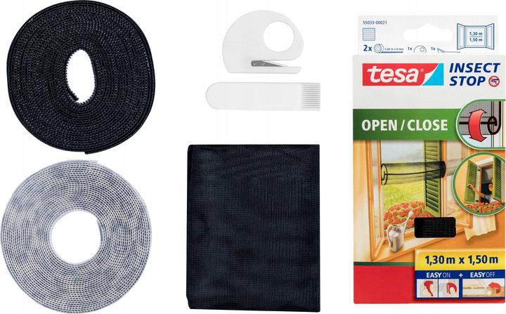 Produktbild tesa Insektenschutz COMFORT für Fenster, mit Klettband, selbstklebend, ohne Bohren (130 x 150 cm)