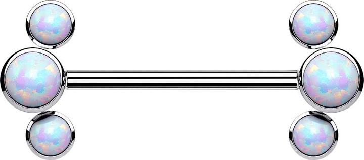 Star Piercing Threadless Barbell silber front drei Opale weiss (ohne Messing, Titan G23)
