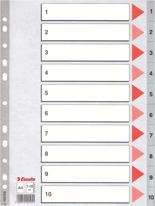 Actual product image Esselte Plastic indice numbers