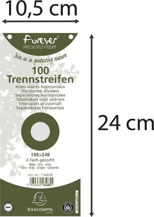 Actual product image Exacompta Forever divider strips 10.5 x 24 cm, 100 pcs - grey