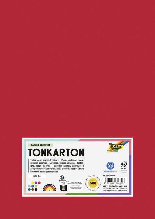 Immagine prodotto Folia Tonkarton, DIN A4, 160 g/qm, glatt, farbig sortiert (160 g/m², 500 x)