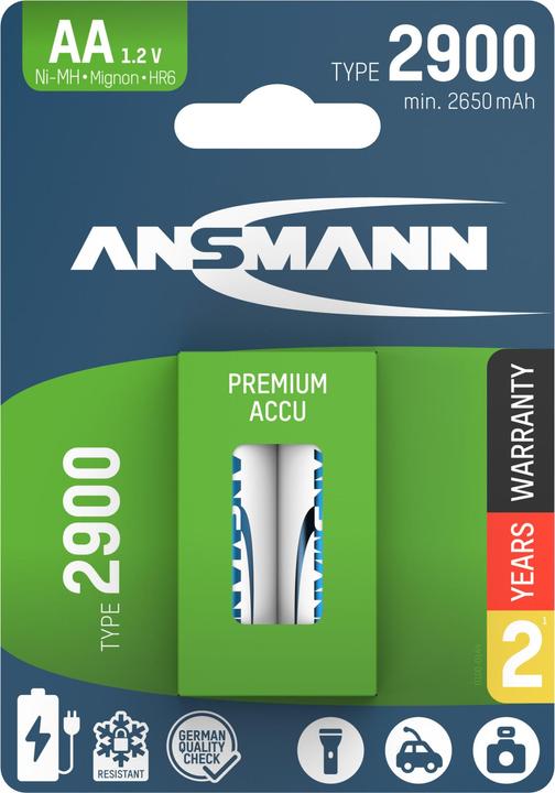 Ansmann Batteria NiMH Mignon AA tipo 2900 (min. 2650 mAh) (2 pz., AA, 2900 mAh)
