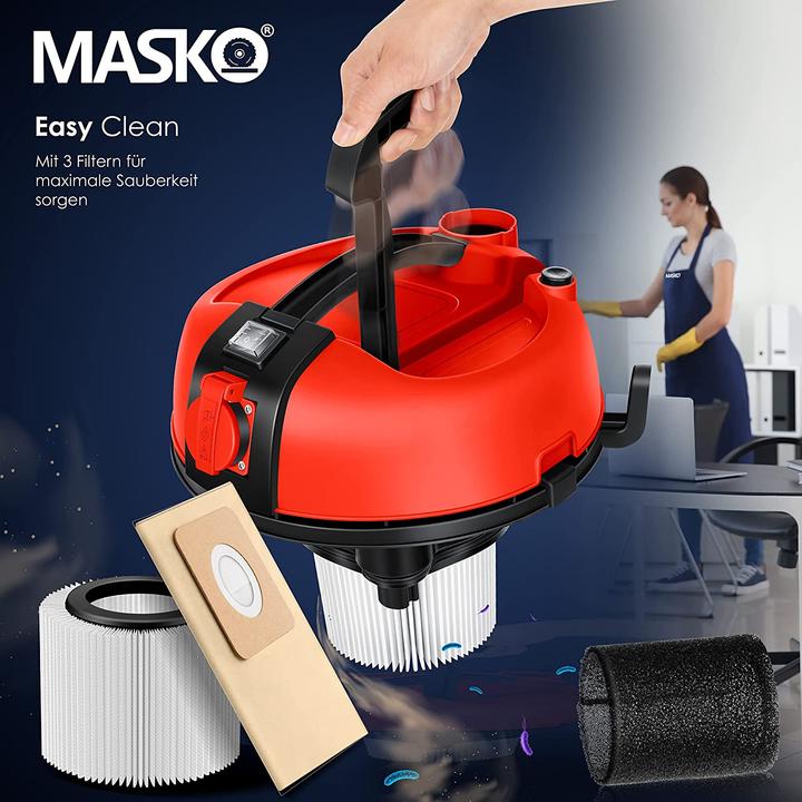 Image du produit Masko Aspirateur industriel sans sac rouge (Aspirateur eau et poussière)