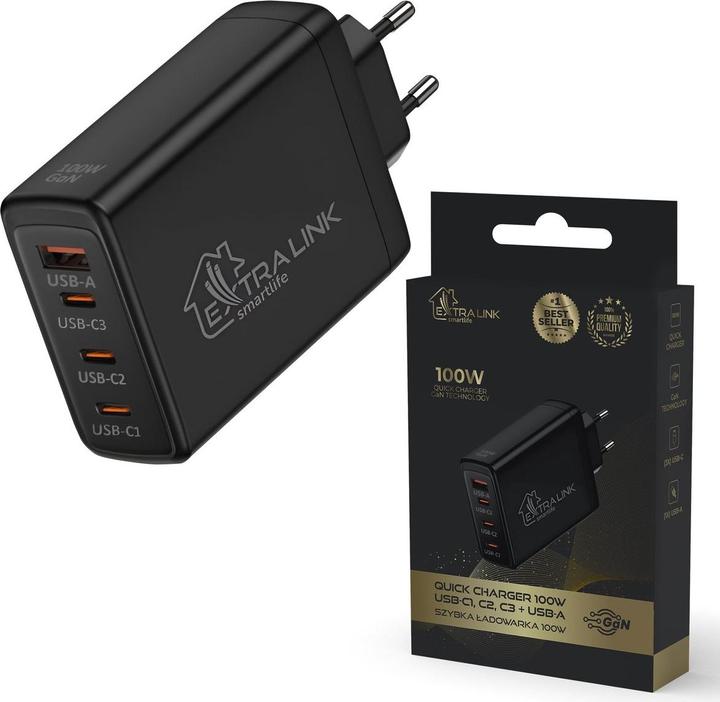 Actual product image Extralink Smart Life Fast Charger 100W GaN | Ładowarka | 3x USB-C USB-A CHARESL01 (100 W)