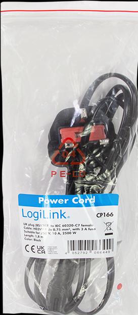 Produktbild LogiLink Netzkabel, BS 1363 (UK) zu IEC C7, schwarz, 1,8 m (1.80 m)