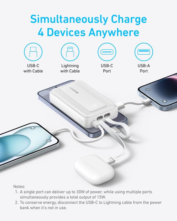 Produktbild Anker - Power Bank (10K, 30W, Built-In USB-C Lightning Cable) B2C - UN Black (10000 mAh, 30 W)