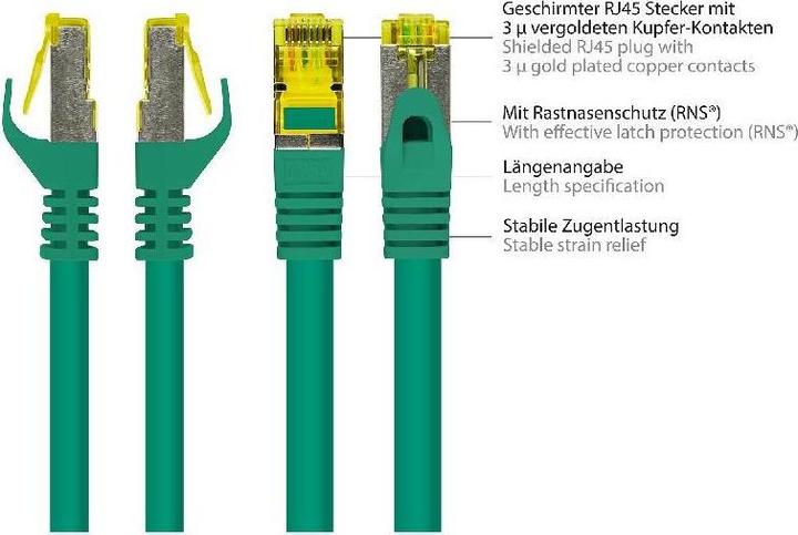 Image du produit Good Connections Câble patch RJ45 avec câble brut Cat.7 et protection de nez de verrouillage (RNS®), S/FTP, PiMF (S/FTP, CAT7, 50 m)