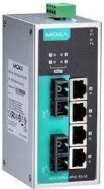 Actual product image Moxa EDS-P206A-4POE-SS-SC-T - Unmanaged Ethernet switch with 4 PoE ports, 2 100BaseFX single-mode P.