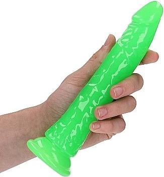 Actual product image RealRock Slim Dildo Suction Cup - GitD - 8" / 20 cm - Neon Green
