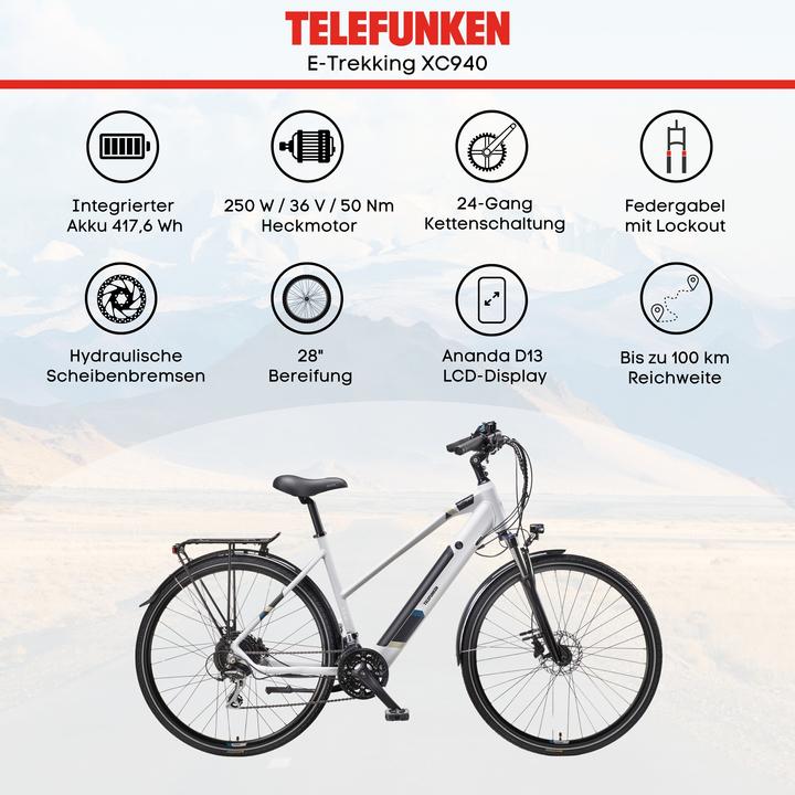 Produktbild Telefunken Trekking E-Bike Expedition XC940, Wheel size 28 ", Warranty 24 month(s), White/Black (50 cm)
