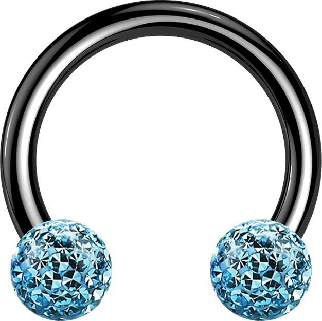 Immagine prodotto Star Piercing Campanile circolare nero con due sfere di cristallo strato protettivo epossidico color acqua (senza ottone, Titanio G23)