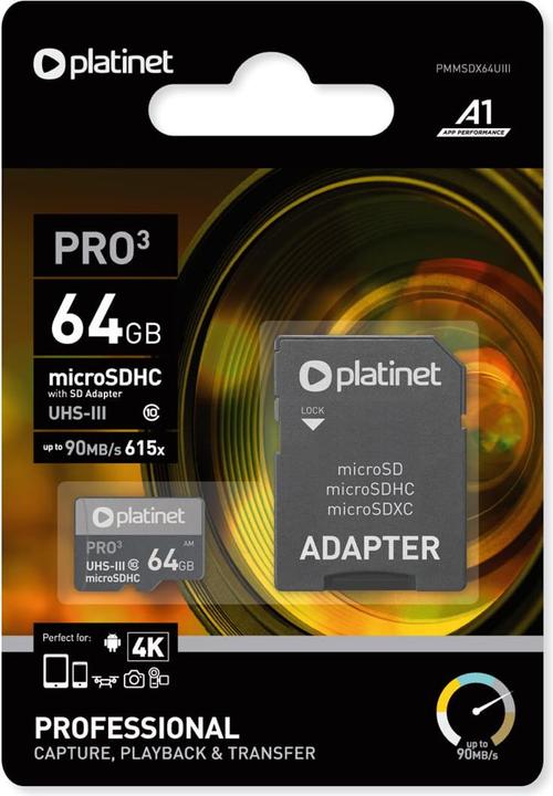 Immagine prodotto Platinet PMMSDX64UIII Scheda di memoria MicroSDXC UHS-III (64 GB, microSDXC, U3, UHS-III)