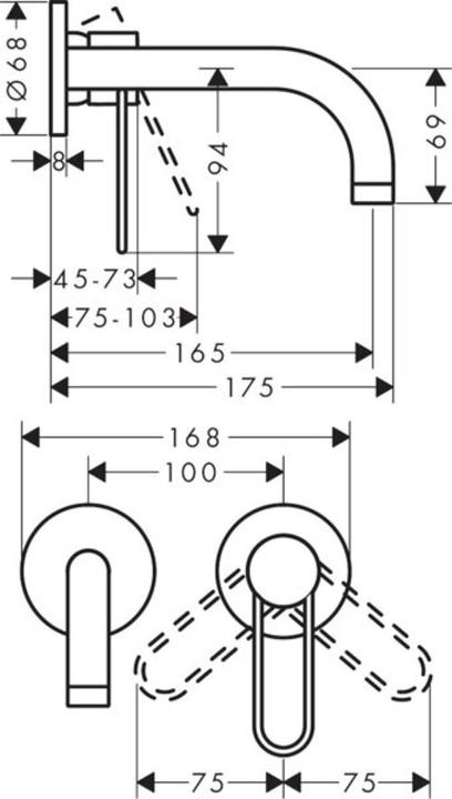Produktbild Axor Uno Einhebel-Waschtischmischer Unterputz, Bügelgriff, Wandmontage, Ausladung 165mm