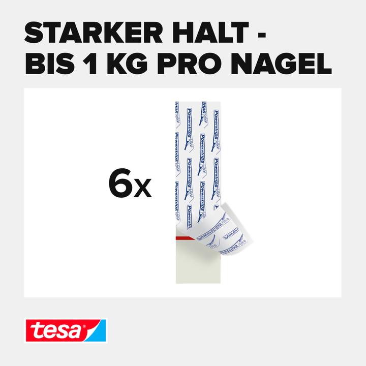 Actual product image tesa Powerstrips for wallpaper & plaster, 1kg holding power, 6x double-sided adhesive strips