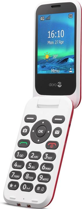 Actual product image Doro 6821 - 4G feature phone - microSD slot - 320 x 240 pixels - rear camera 2 MP - rød og hv (2.80", 2 Mpx, 4G)
